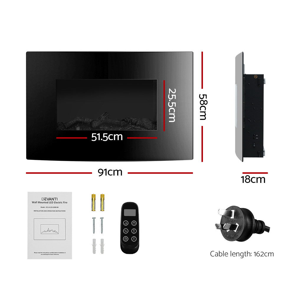 Devanti Electric Fireplace Fire Heater 2000W - VogueDecor.au