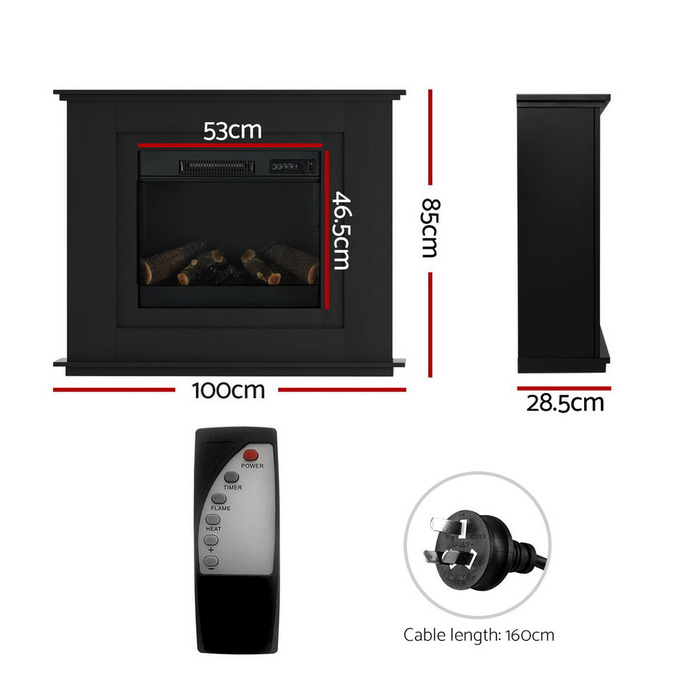 Devanti Electric Fireplace Fire Heater 2000W Black - VogueDecor.au