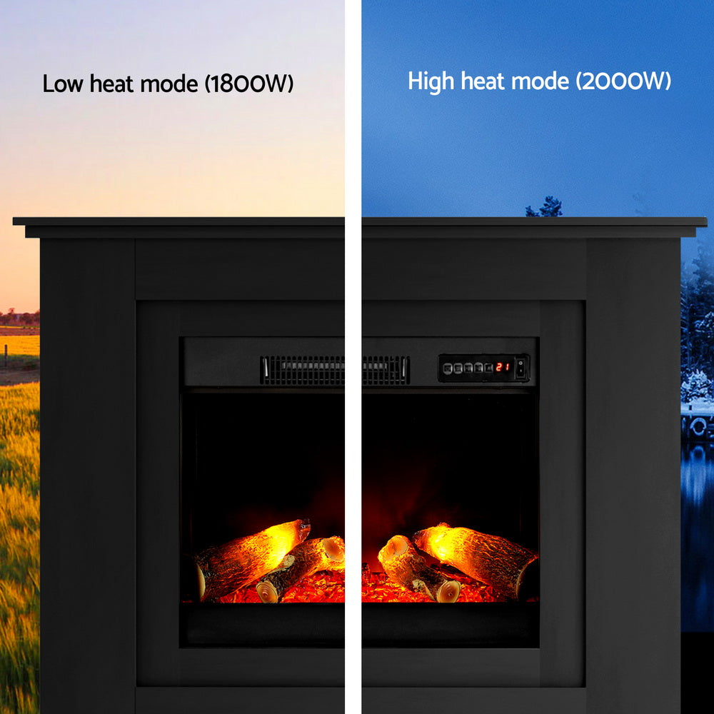 Devanti Electric Fireplace Fire Heater 2000W Black - VogueDecor.au