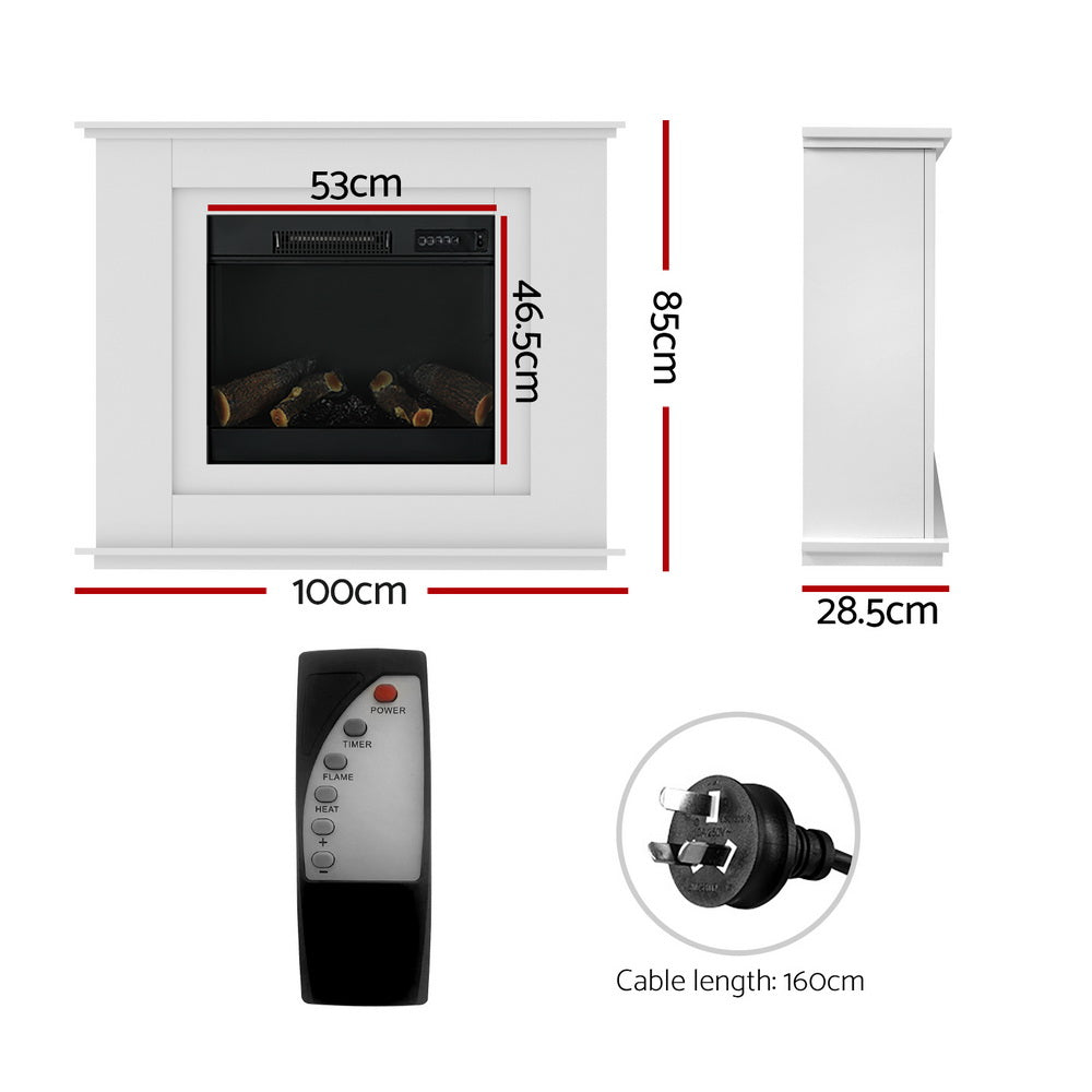 Devanti Electric Fireplace Fire Heater 2000W White - VogueDecor.au