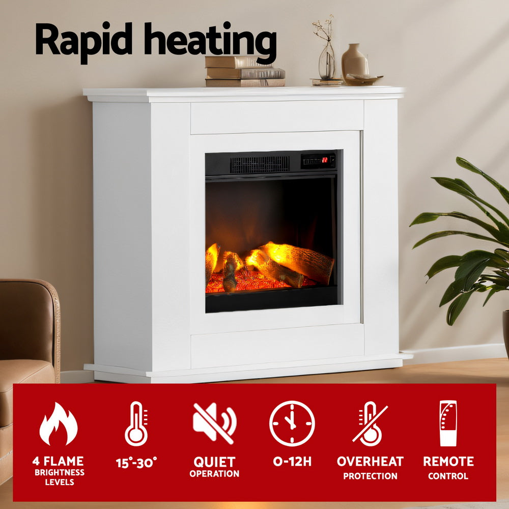 Devanti Electric Fireplace Fire Heater 2000W White - VogueDecor.au