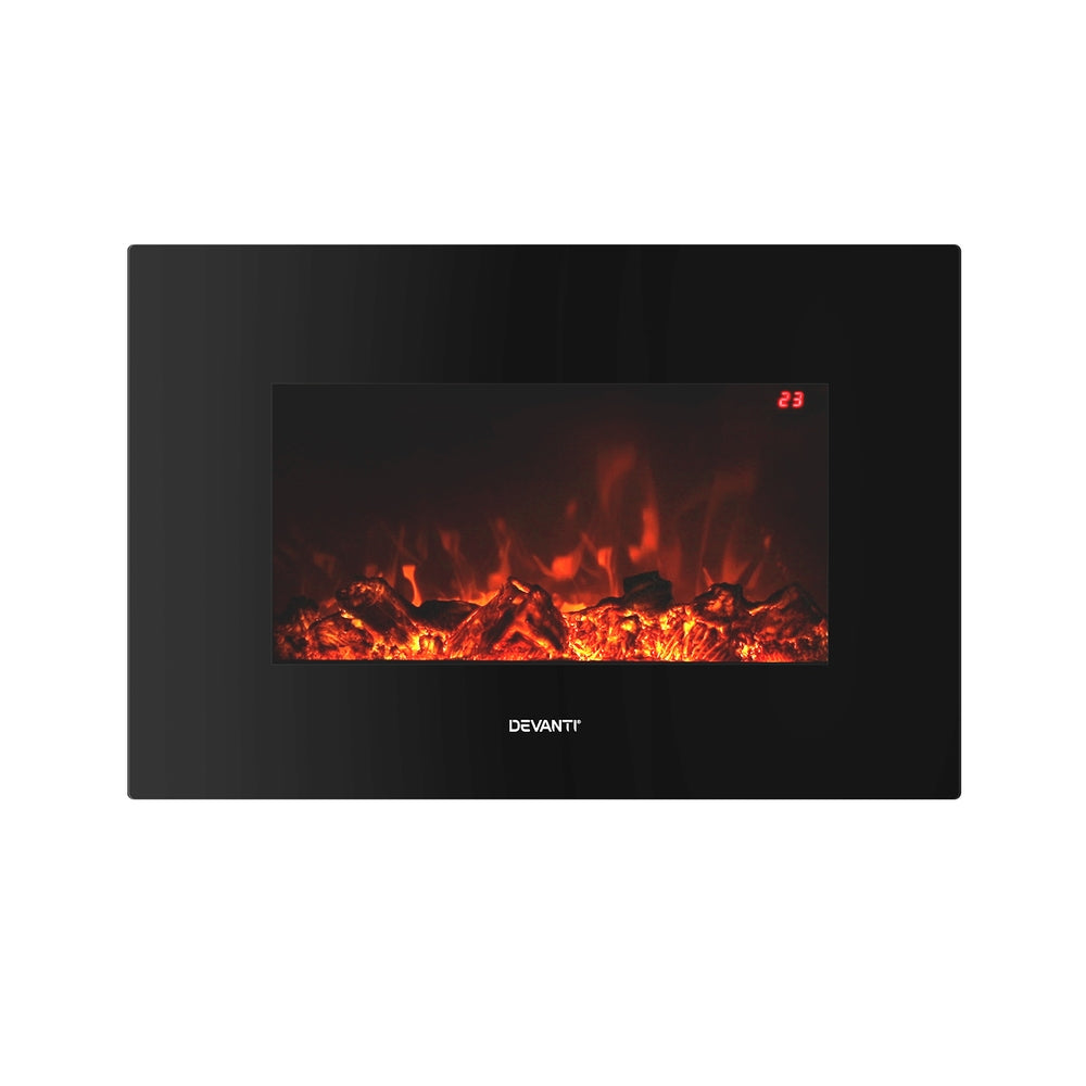 Devanti Electric Fireplace Fire Heater 2000W Black - VogueDecor.au