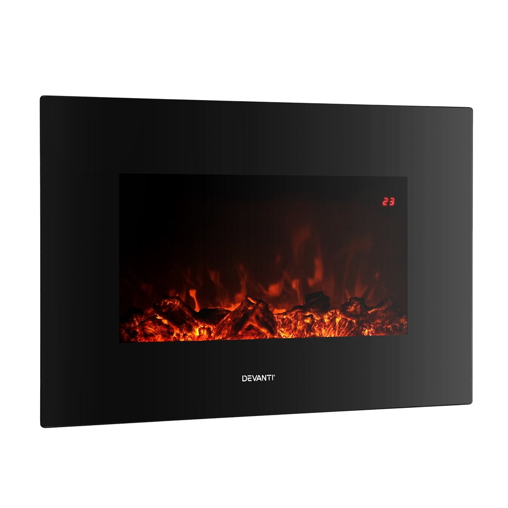 Devanti Electric Fireplace Fire Heater 2000W Black - VogueDecor.au