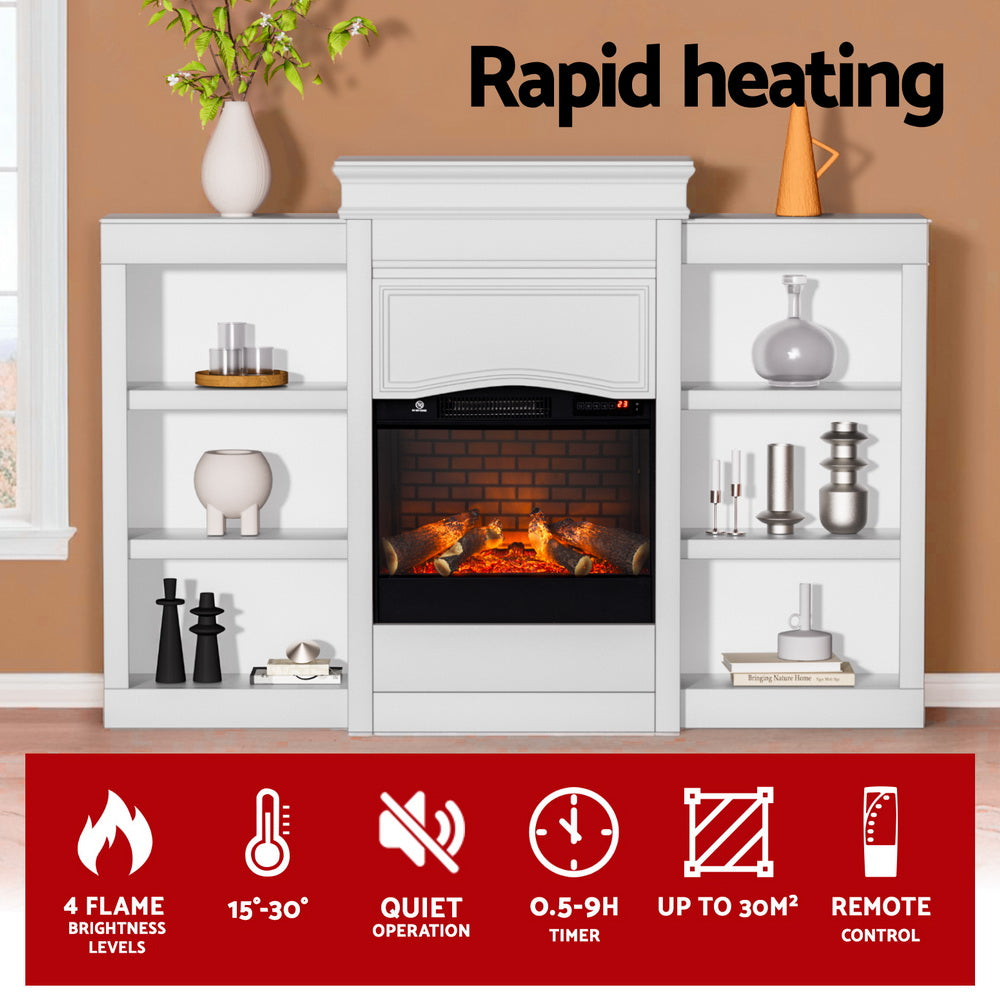 Devanti 2000W Electric Fireplace Fire Heater White - VogueDecor.au