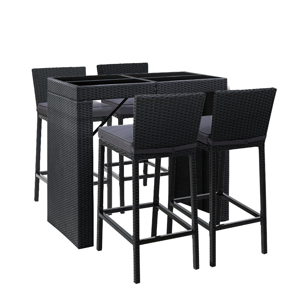 Gardeon 5-Piece Outdoor Bar Set Dining Table Stools Wicker Patio Setting - VogueDecor.au