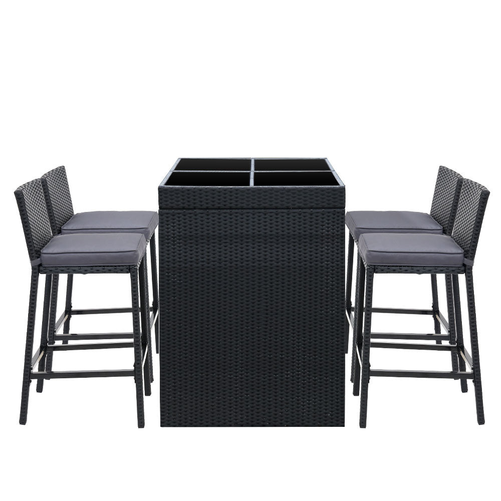 Gardeon 5-Piece Outdoor Bar Set Dining Table Stools Wicker Patio Setting - VogueDecor.au