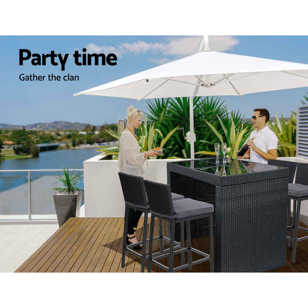 Gardeon 5-Piece Outdoor Bar Set Dining Table Stools Wicker Patio Setting - VogueDecor.au