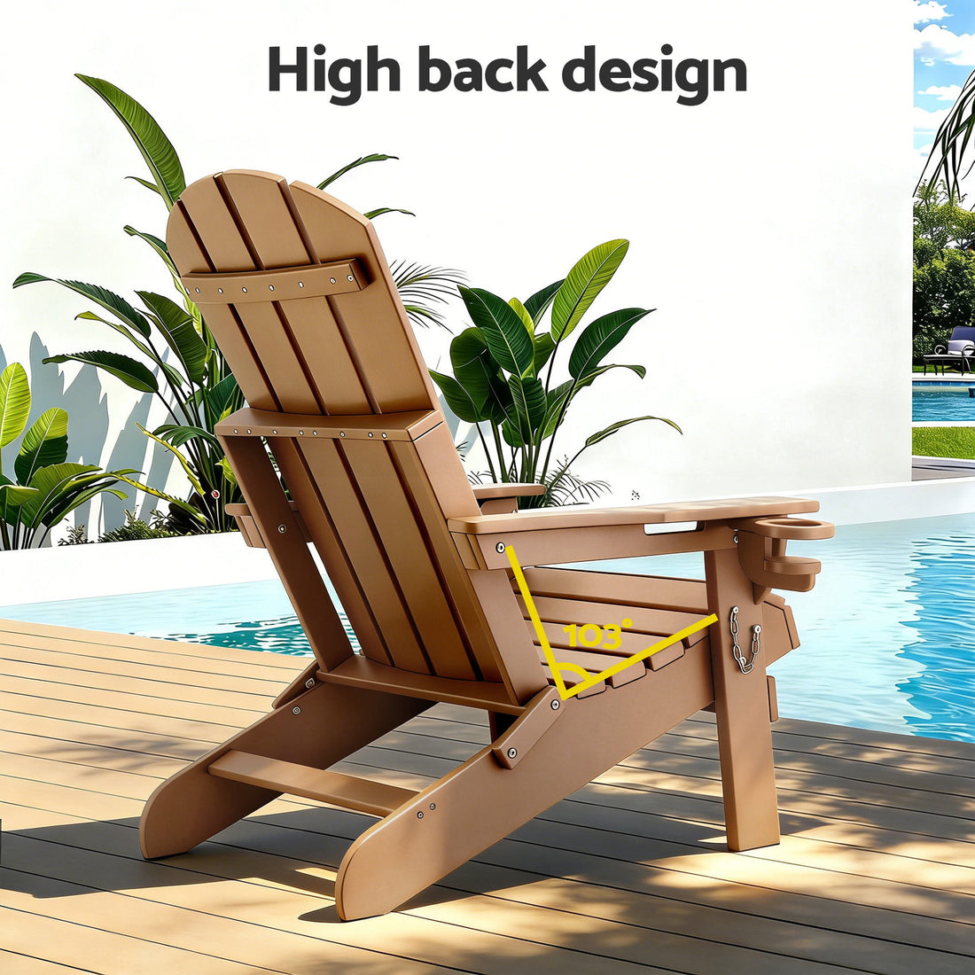 Gardeon Outdoor Chairs Folding Adirondack Beach Chair HDPE Sun Lounge Patio Furniture Garden Brown