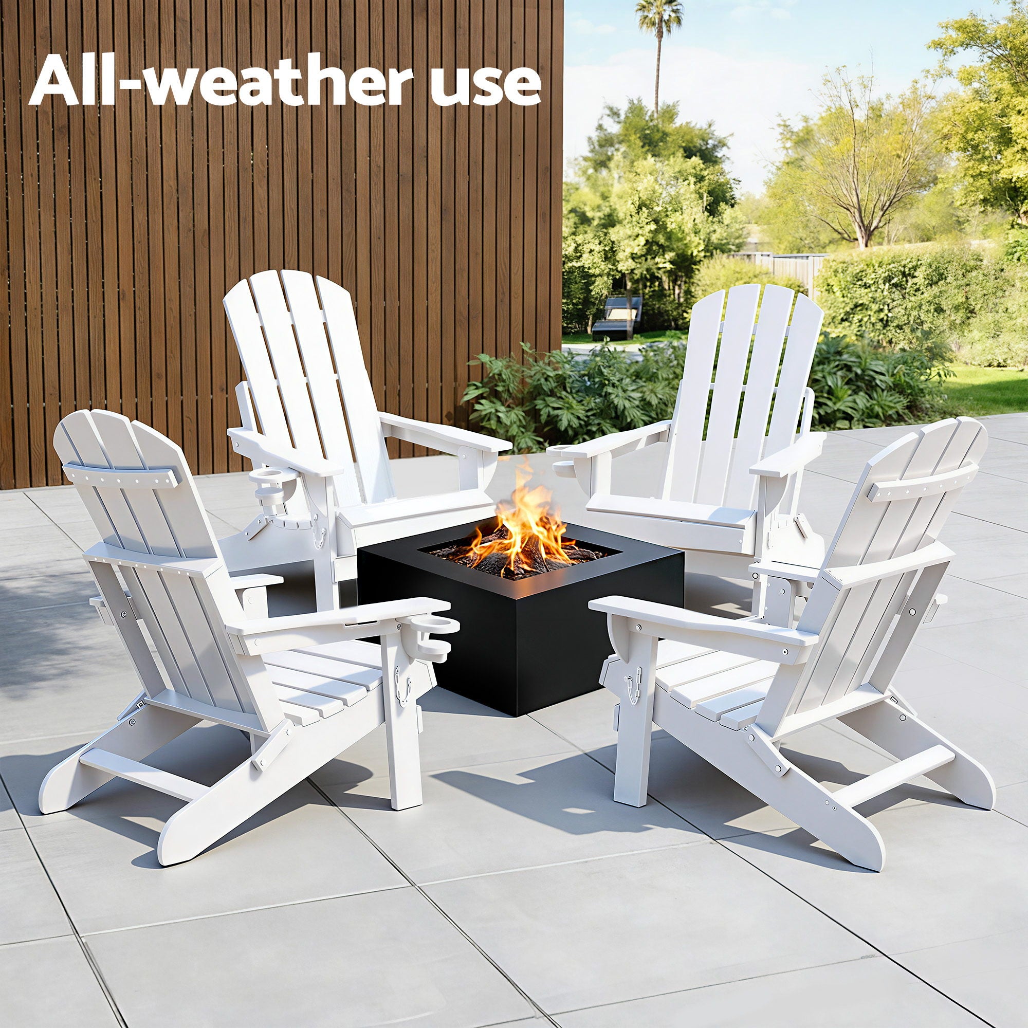 Gardeon Outdoor Chairs Folding Adirondack Beach Chair HDPE Sun Lounge Patio Furniture Garden White