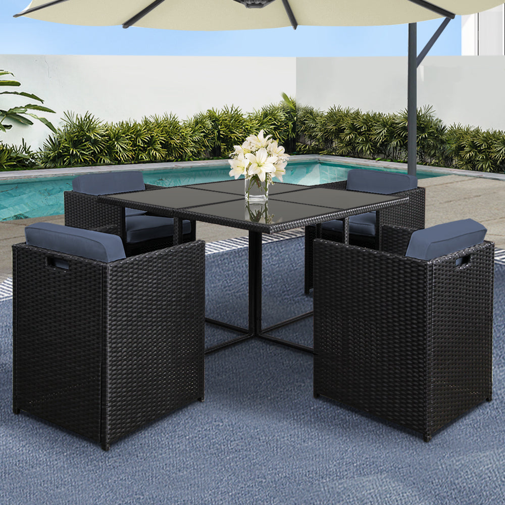 Gardeon Outdoor Dining Set 5 Piece Wicker Table Chairs Setting Black - VogueDecor.au