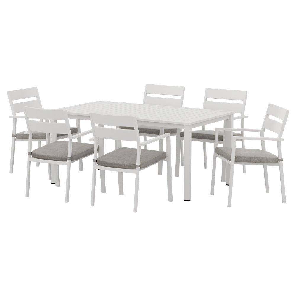 Gardeon Outdoor Dining Set 7 Piece Aluminum Table Chairs Setting White - VogueDecor.au
