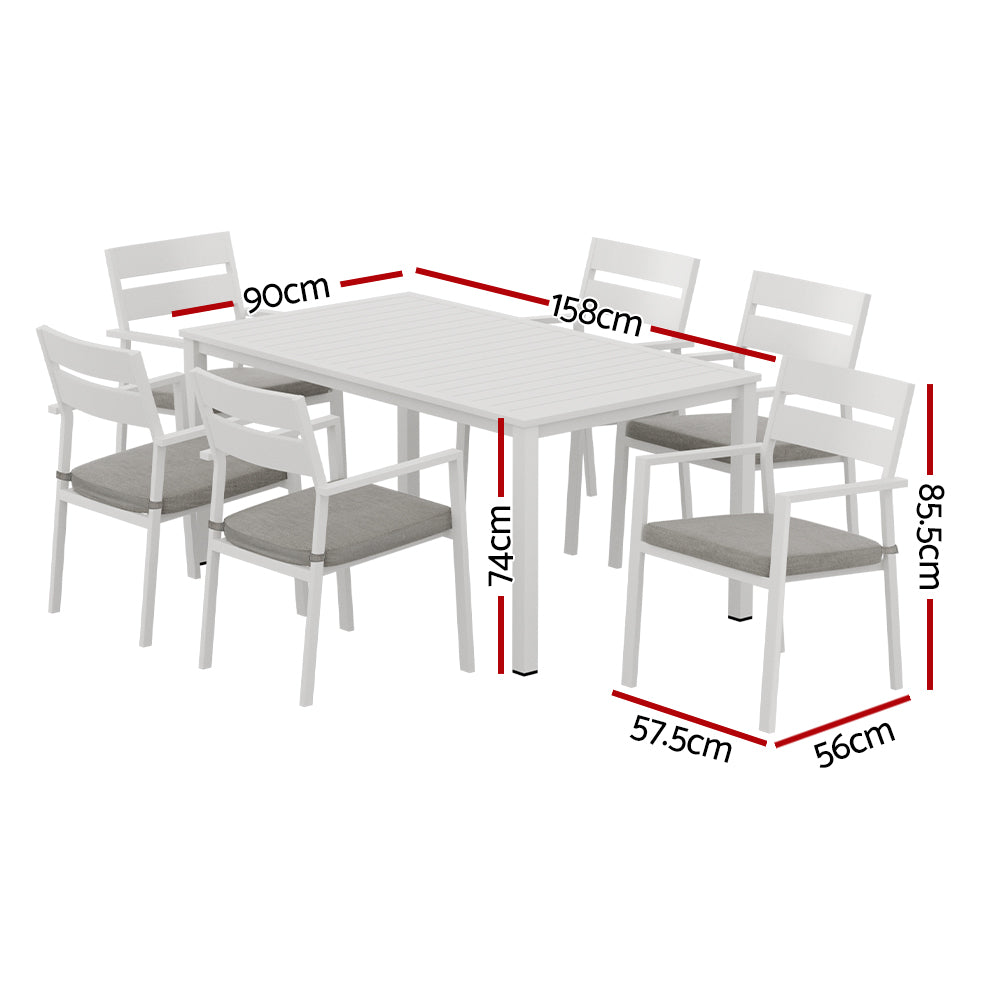 Gardeon Outdoor Dining Set 7 Piece Aluminum Table Chairs Setting White - VogueDecor.au