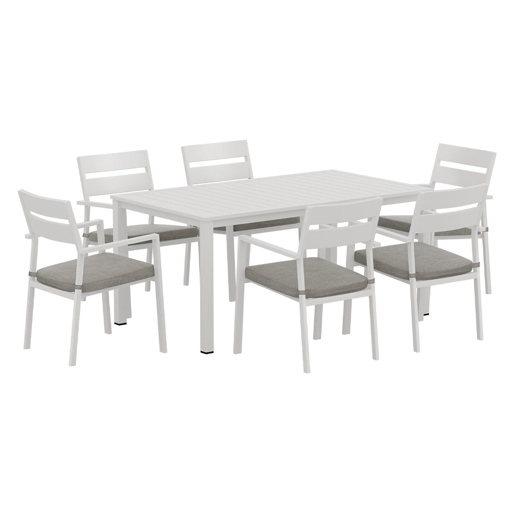 Gardeon Outdoor Dining Set 7 Piece Aluminum Table Chairs Setting White - VogueDecor.au