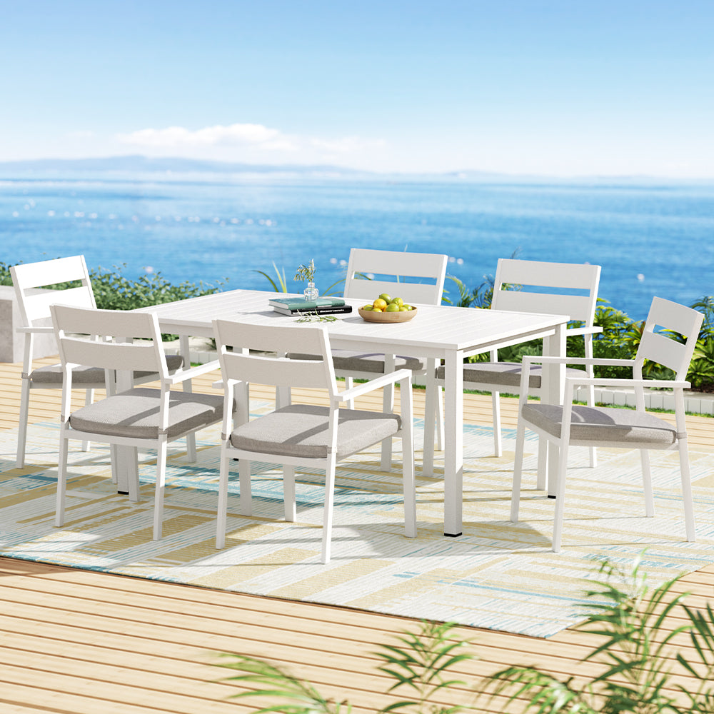 Gardeon Outdoor Dining Set 7 Piece Aluminum Table Chairs Setting White - VogueDecor.au