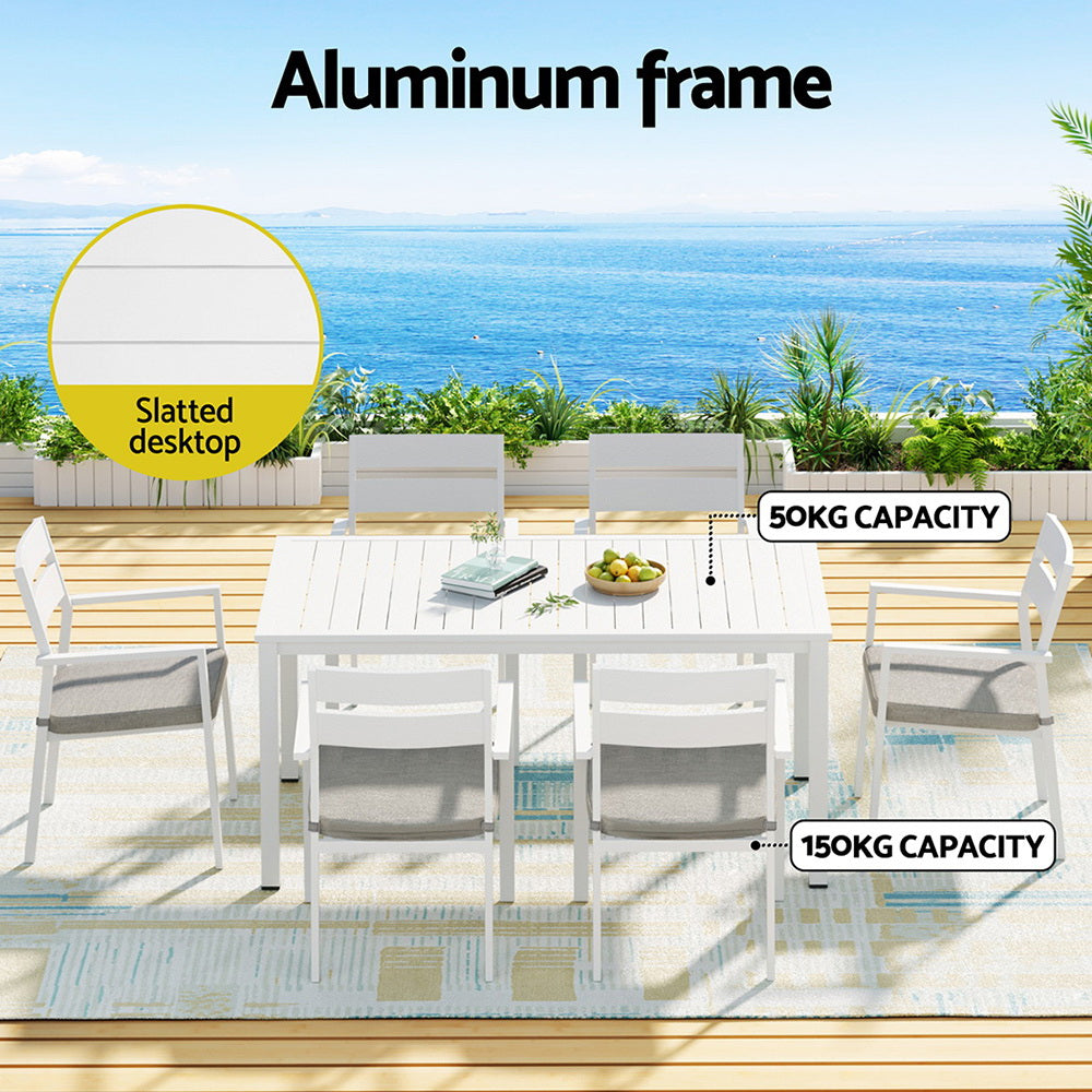 Gardeon Outdoor Dining Set 7 Piece Aluminum Table Chairs Setting White - VogueDecor.au