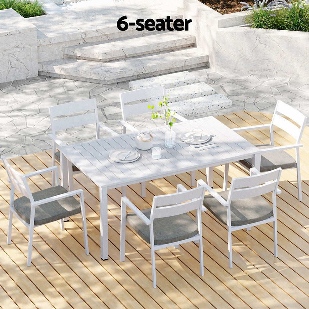 Gardeon Outdoor Dining Set 7 Piece Aluminum Table Chairs Setting White - VogueDecor.au