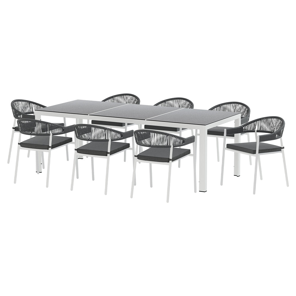 Gardeon Outdoor Dining Set 9 Piece Steel Table Chairs Setting White - VogueDecor.au