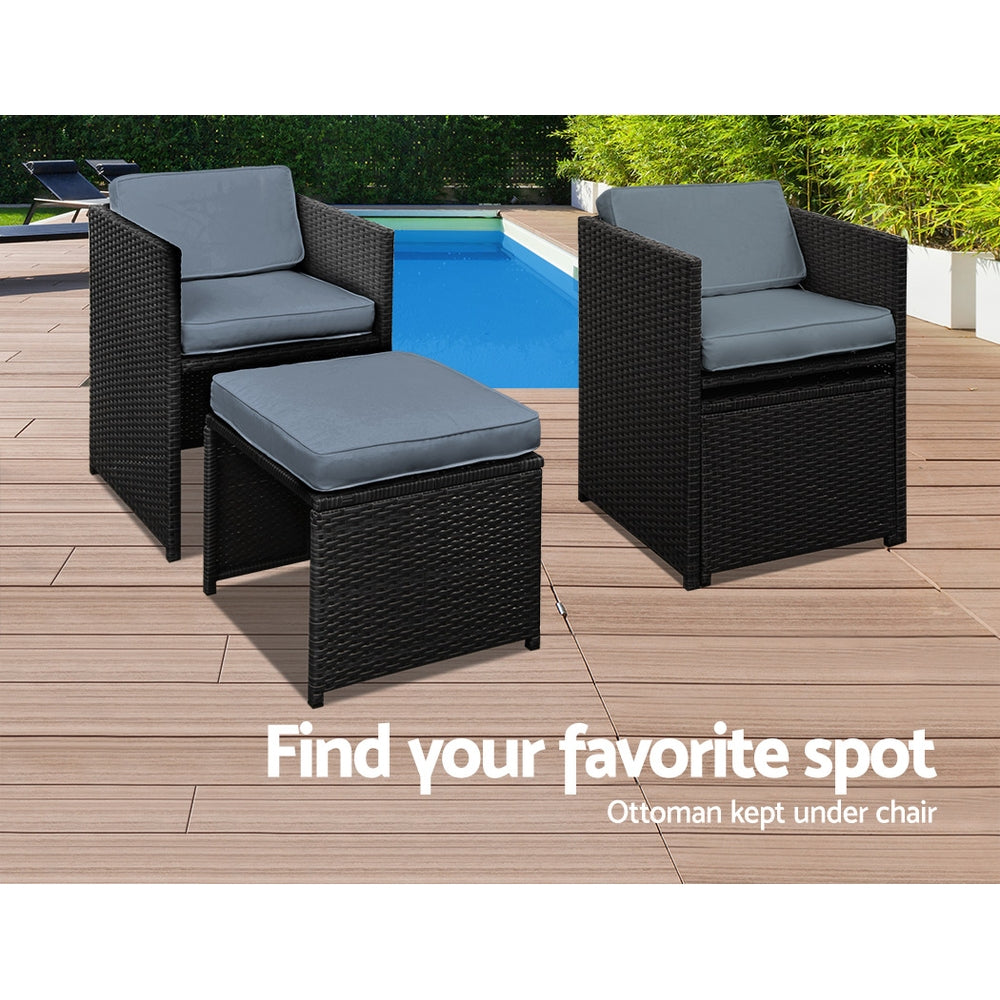 Gardeon Outdoor Dining Set 9 Piece Wicker Table Chairs Setting Black - VogueDecor.au