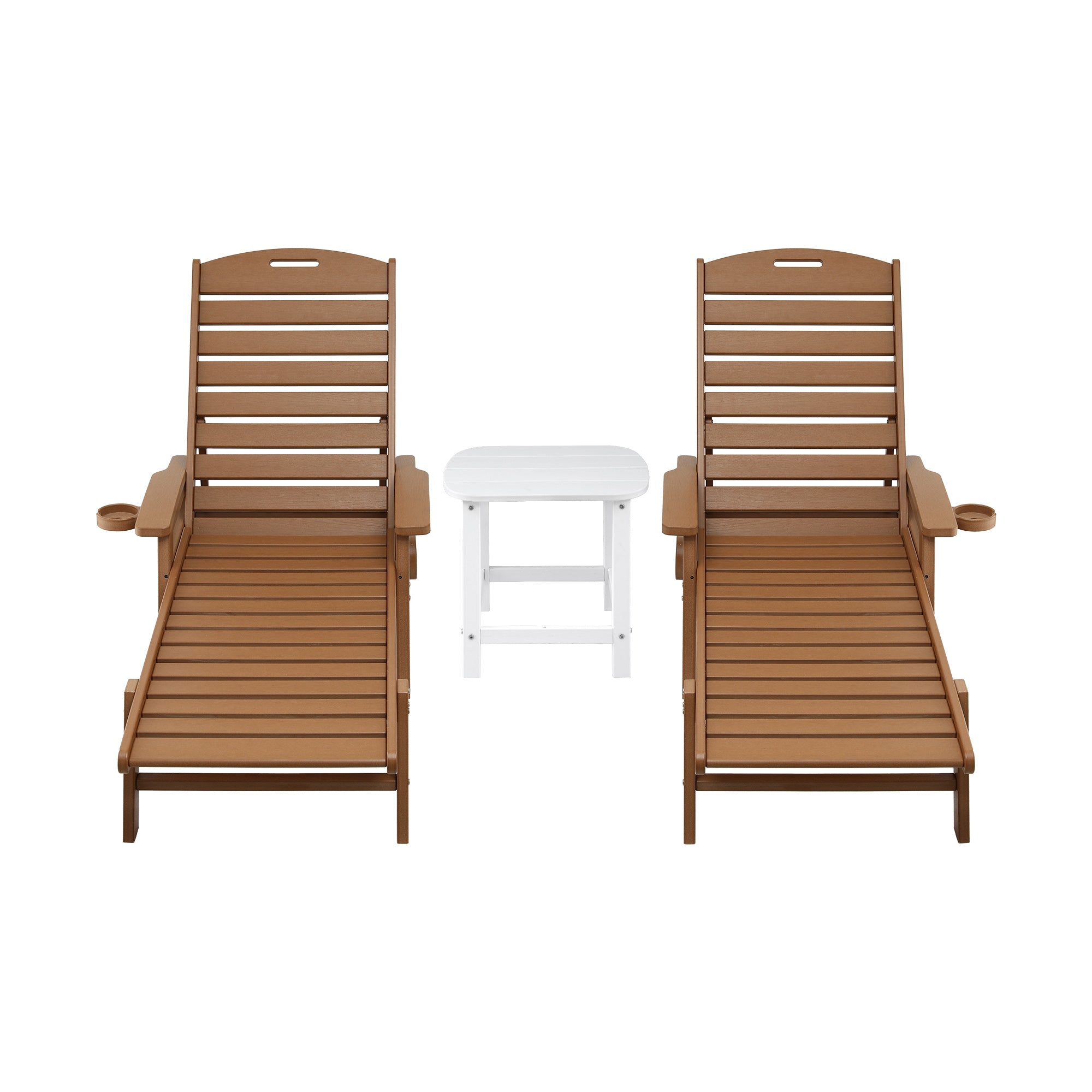 Gardeon Sun Lounge Lounger Table and Chairs Beach Chair HDPE Patio Outdoor Furniture Wheels Brown
