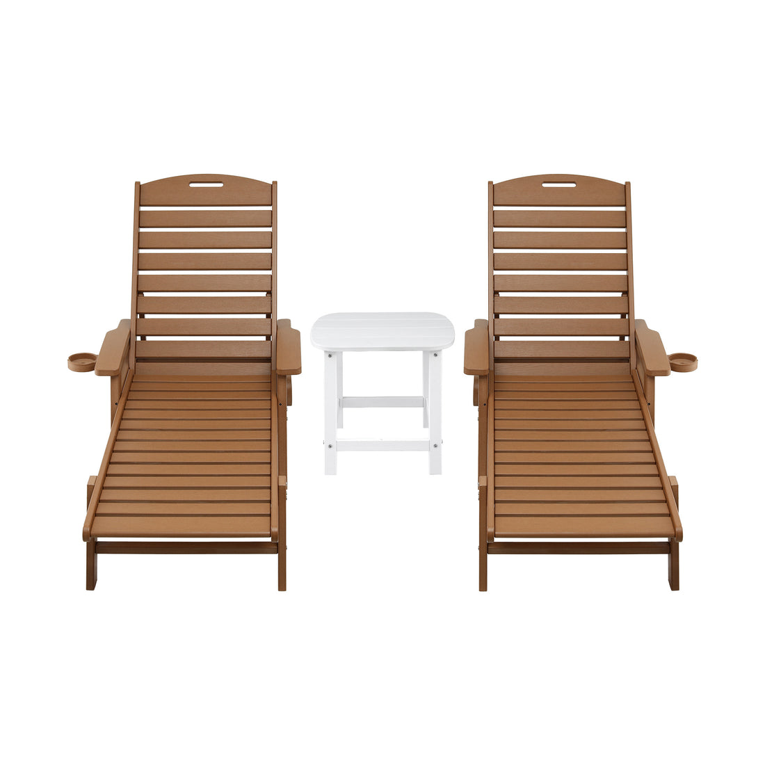 Gardeon Sun Lounge Lounger Table and Chairs Beach Chair HDPE Patio Outdoor Furniture Wheels Brown