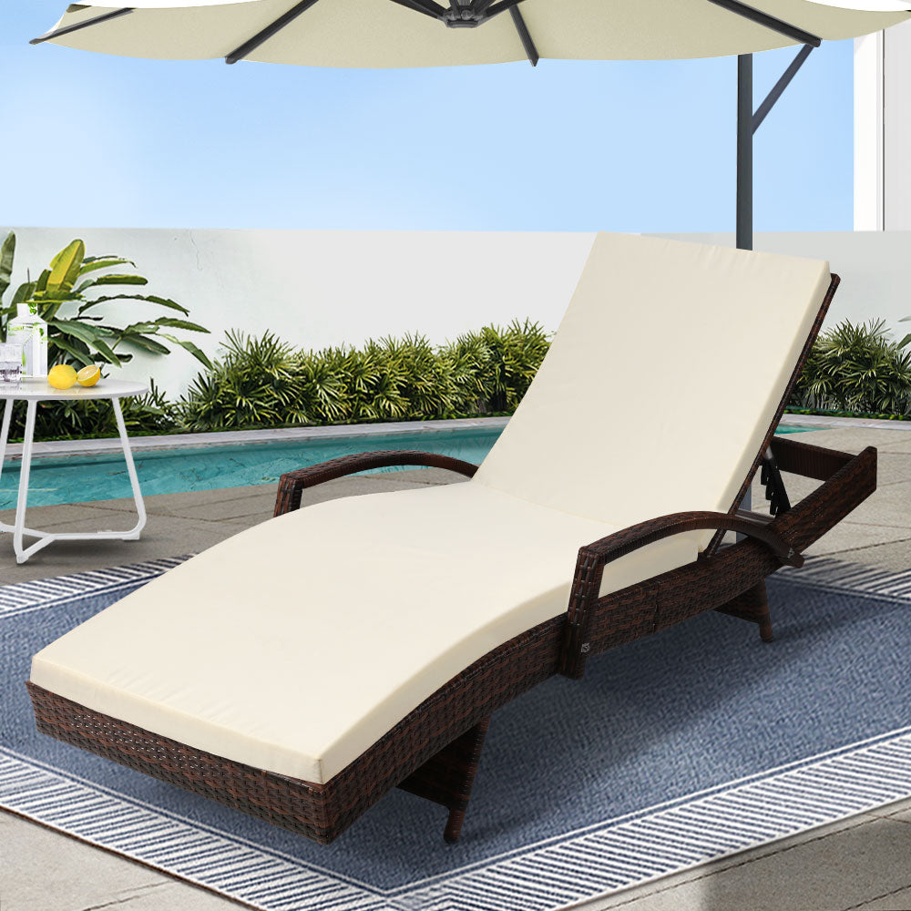 Gardeon Sun Lounge Wicker Lounger Outdoor Furniture Beach Chair Patio Adjustable Cushion Brown - VogueDecor.au