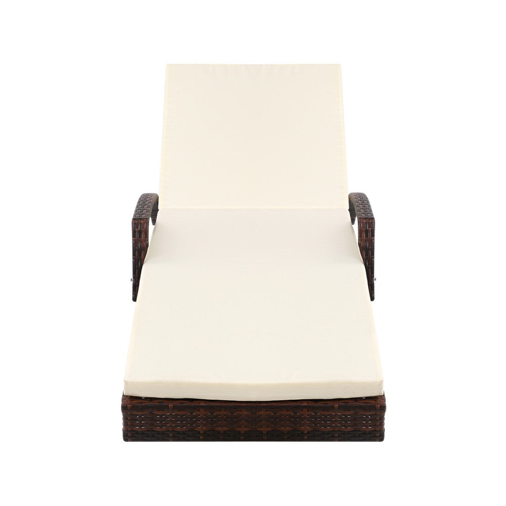 Gardeon Sun Lounge Wicker Lounger Outdoor Furniture Beach Chair Patio Adjustable Cushion Brown - VogueDecor.au