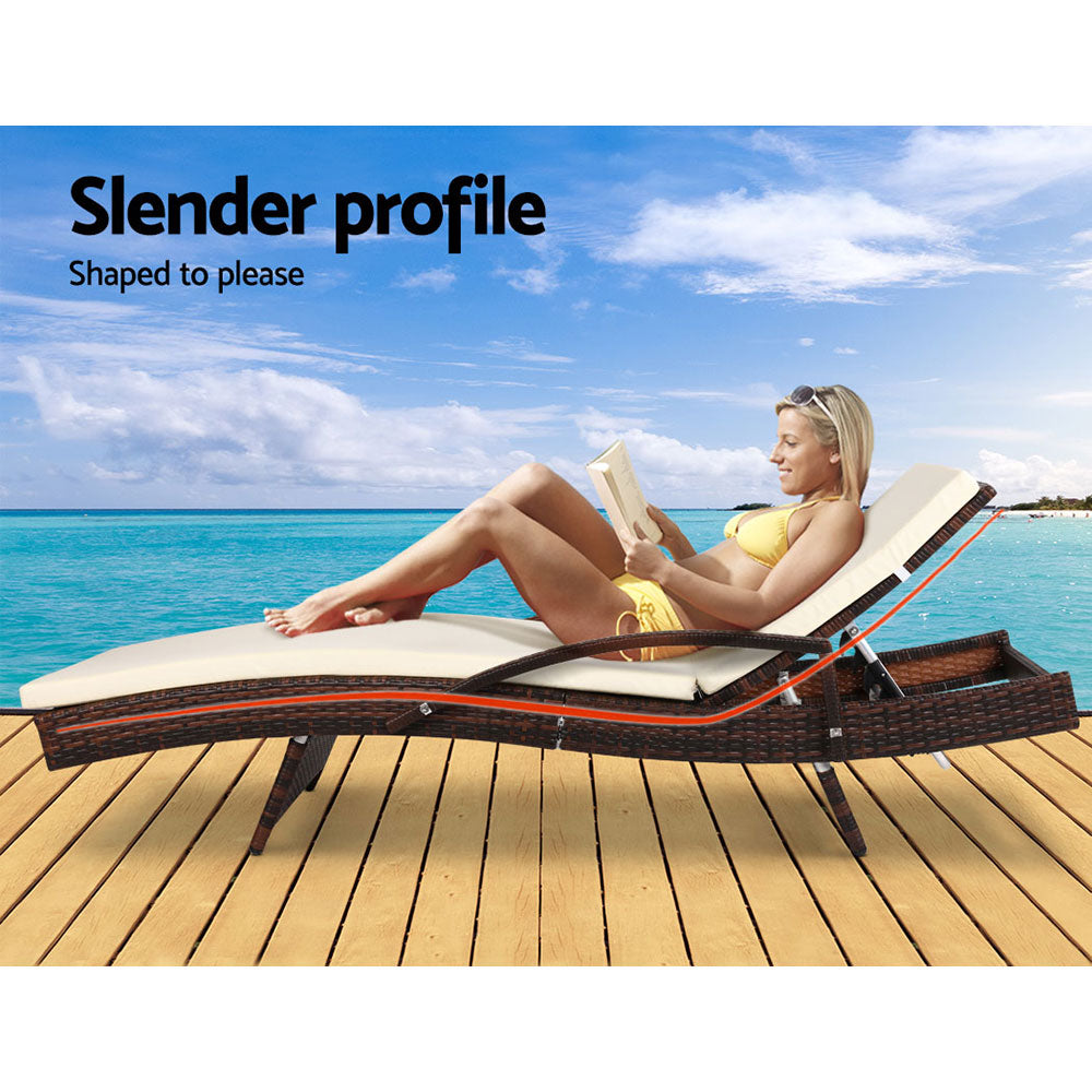Gardeon Sun Lounge Wicker Lounger Outdoor Furniture Beach Chair Patio Adjustable Cushion Brown - VogueDecor.au