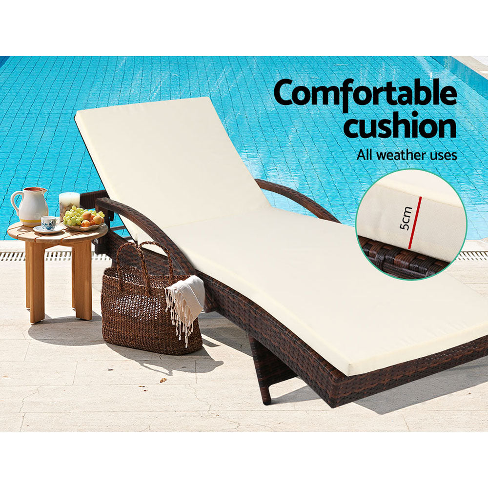 Gardeon Sun Lounge Wicker Lounger Outdoor Furniture Beach Chair Patio Adjustable Cushion Brown - VogueDecor.au