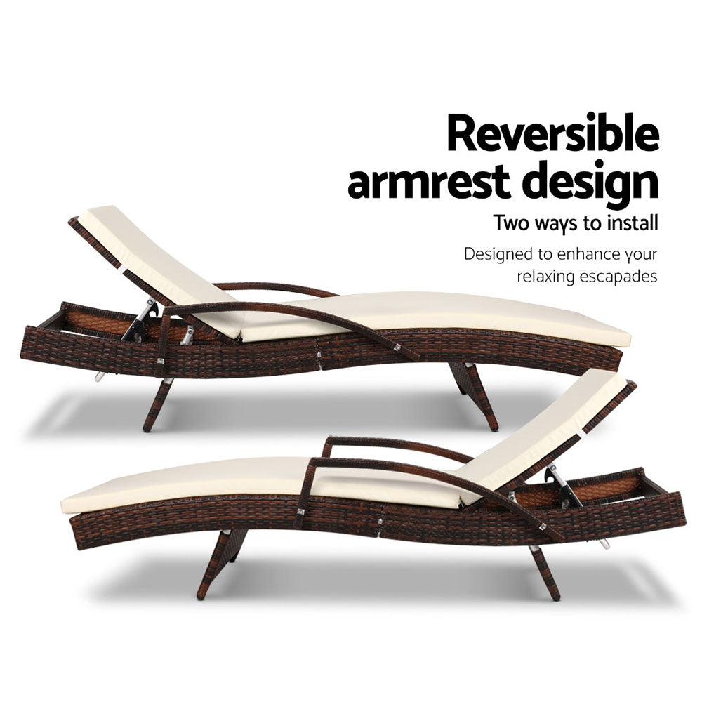 Gardeon Sun Lounge Wicker Lounger Outdoor Furniture Beach Chair Patio Adjustable Cushion Brown - VogueDecor.au