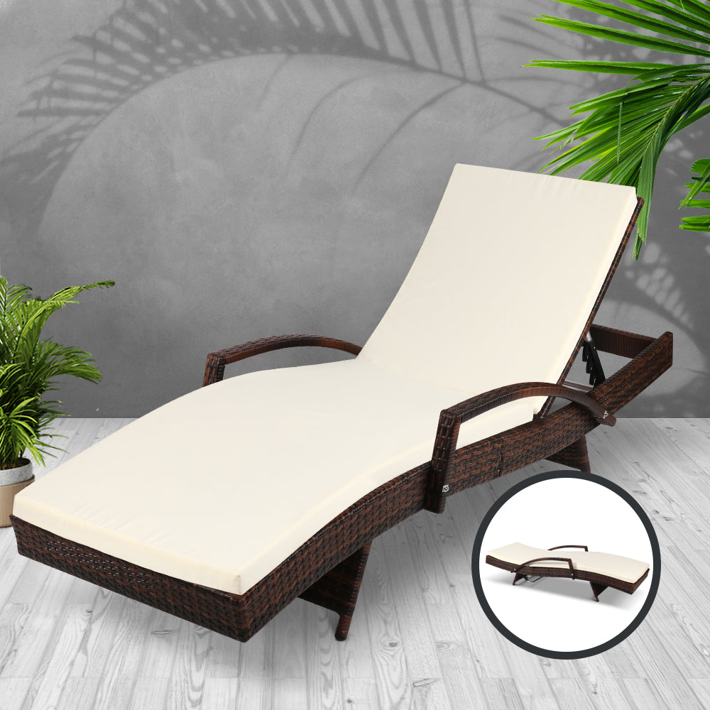 Gardeon Sun Lounge Wicker Lounger Outdoor Furniture Beach Chair Patio Adjustable Cushion Brown - VogueDecor.au