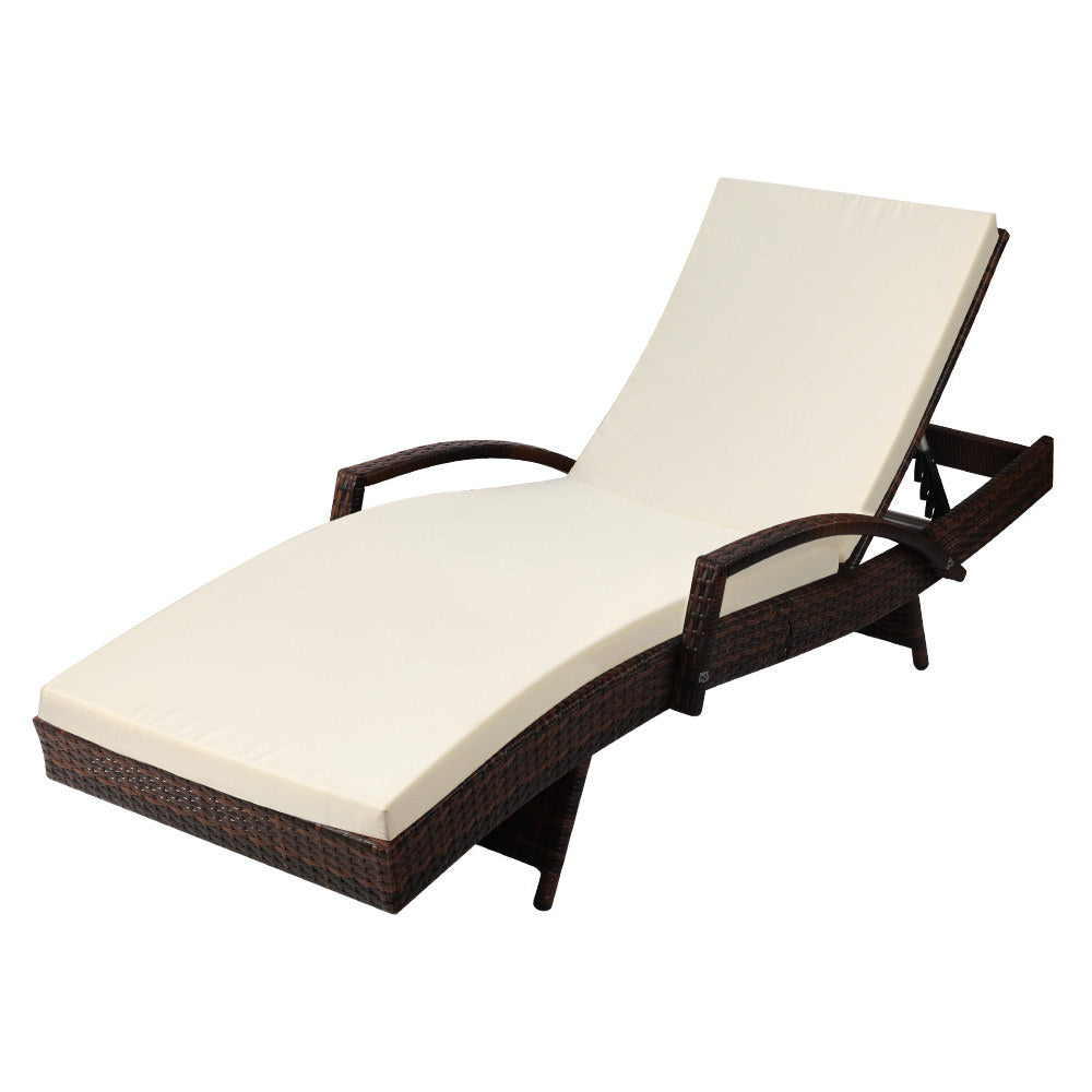 Gardeon Sun Lounge Wicker Lounger Outdoor Furniture Beach Chair Patio Adjustable Cushion Brown - VogueDecor.au