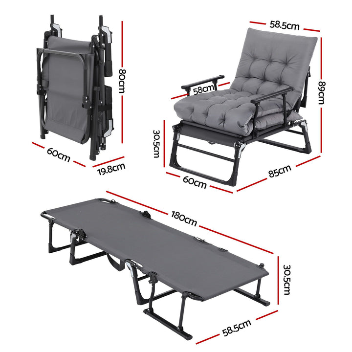Gardeon 3-in-1 Sun Lounger Folding Camping Chair Adjustable Recliner Patio Furniture for Office Nap, Poolside
