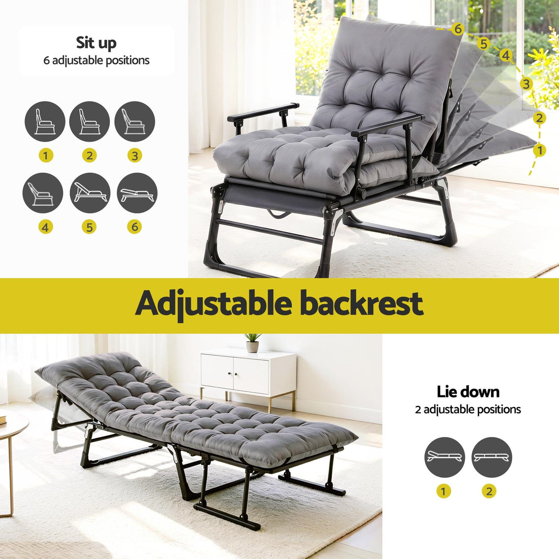 Gardeon 3-in-1 Sun Lounger Folding Camping Chair Adjustable Recliner Patio Furniture for Office Nap, Poolside