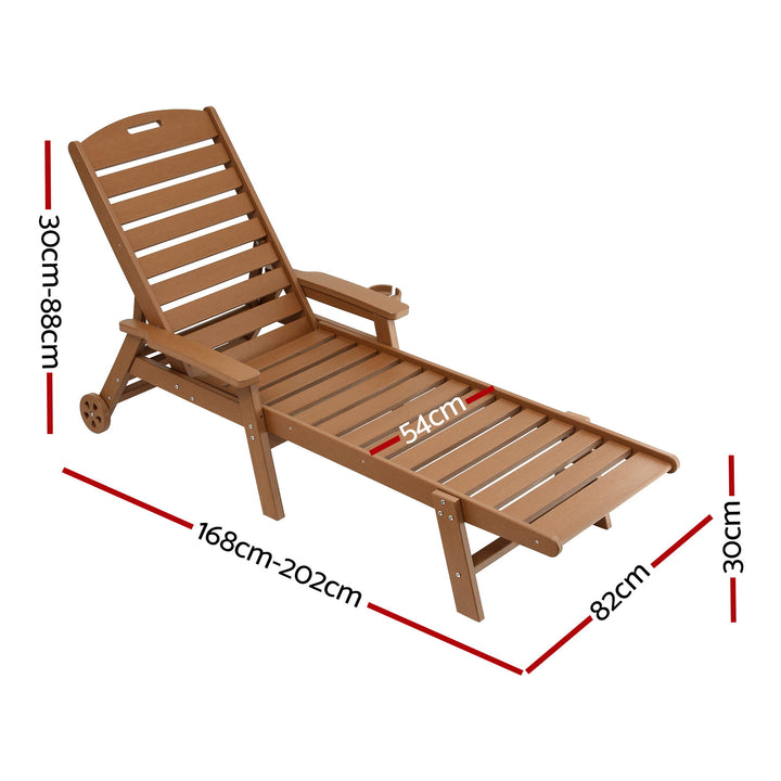 Gardeon Sun Lounge Lounger Beach Chair HDPE Patio Outdoor Furniture with Wheels Brown