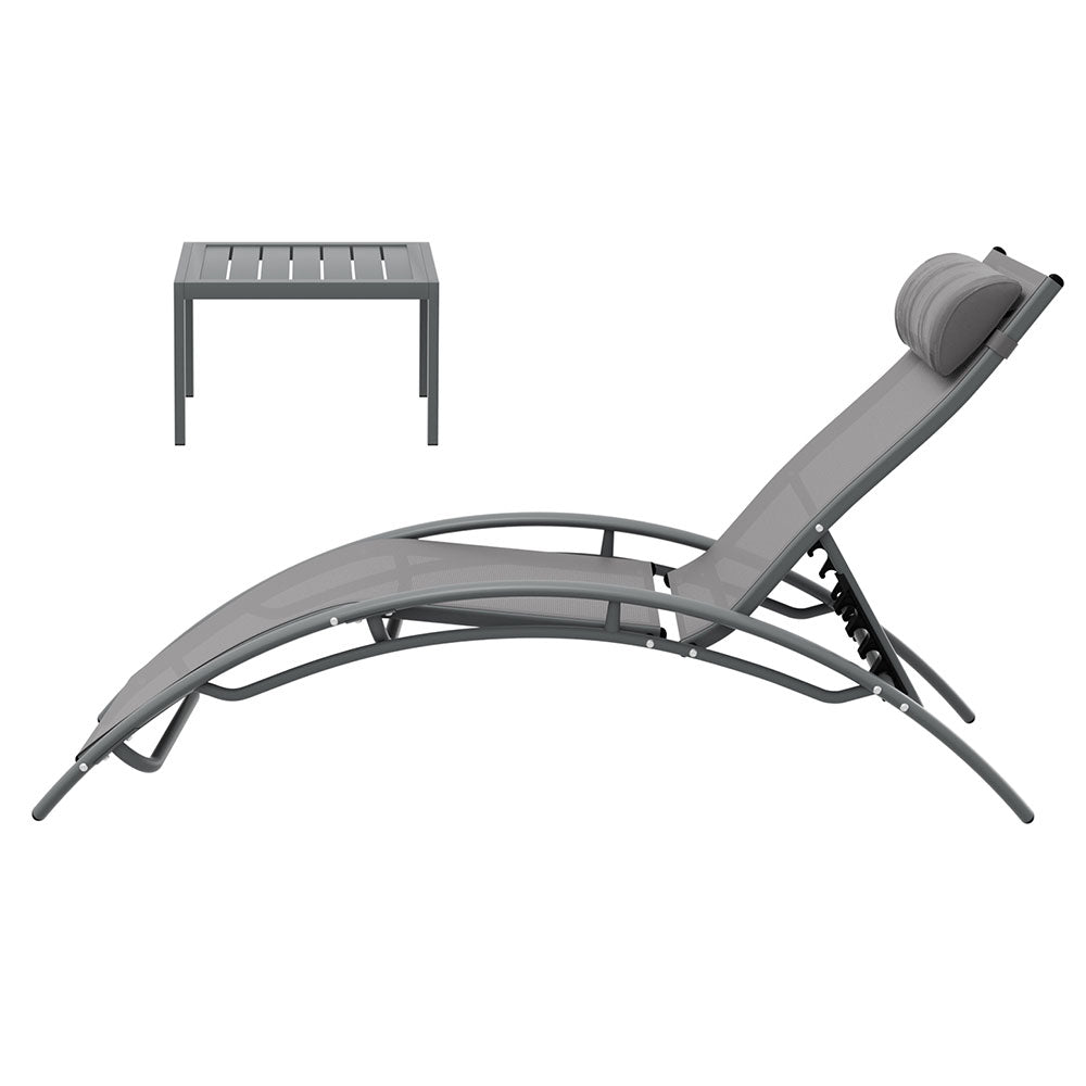 Gardeon 3PC Sun Lounge Outdoor Lounger Steel Table Chairs Patio Furniture Grey - VogueDecor.au