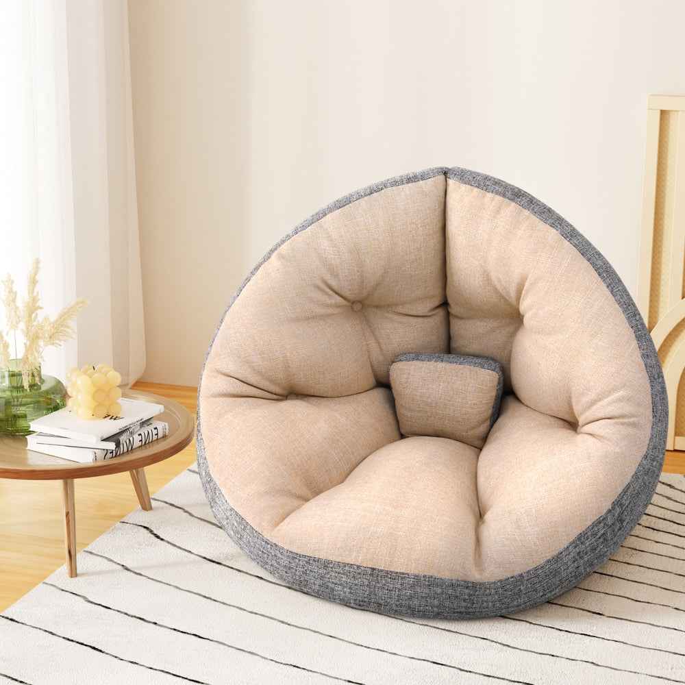 Artiss Floor Lounge Sofa Bed Chair Foldable Washable Beige - VogueDecor.au