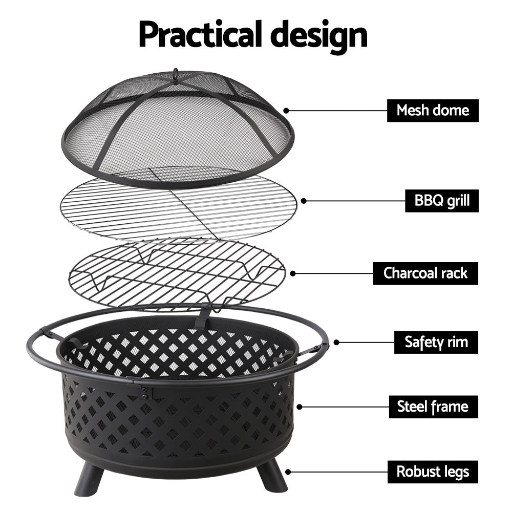 Grillz Fire Pit BBQ Grill 76cm - VogueDecor.au