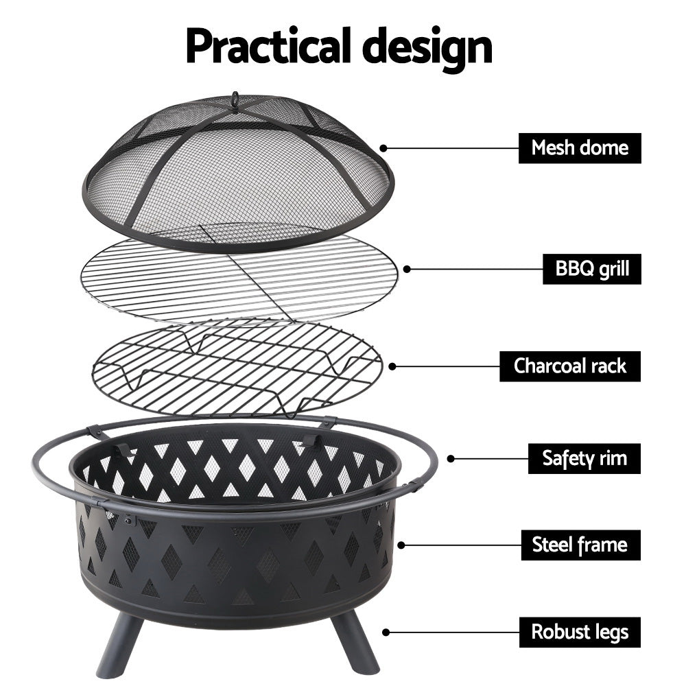 Grillz Fire Pit BBQ Grill 82cm - VogueDecor.au
