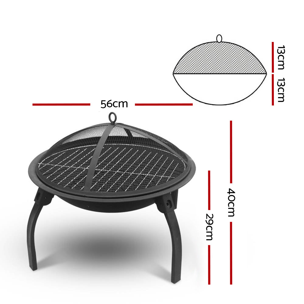 Fire Pit BBQ Charcoal Smoker Portable Outdoor Camping Pits Patio Fireplace 22" - VogueDecor.au