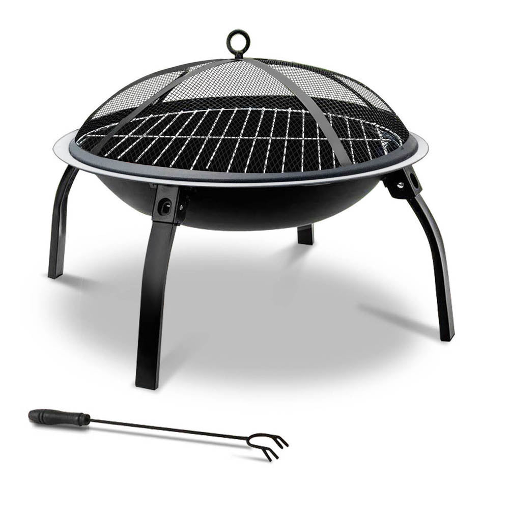 Fire Pit BBQ Charcoal Smoker Portable Outdoor Camping Pits Patio Fireplace 22" - VogueDecor.au