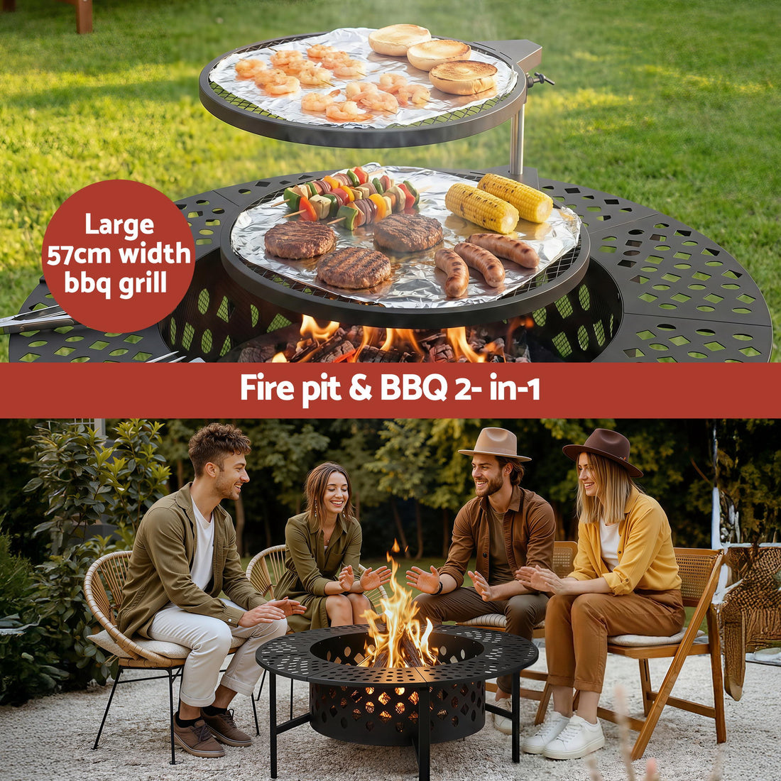 Grillz Fire Pit BBQ Charcoal Smoker Portable Mesh Pits Outdoor Camping Fireplace