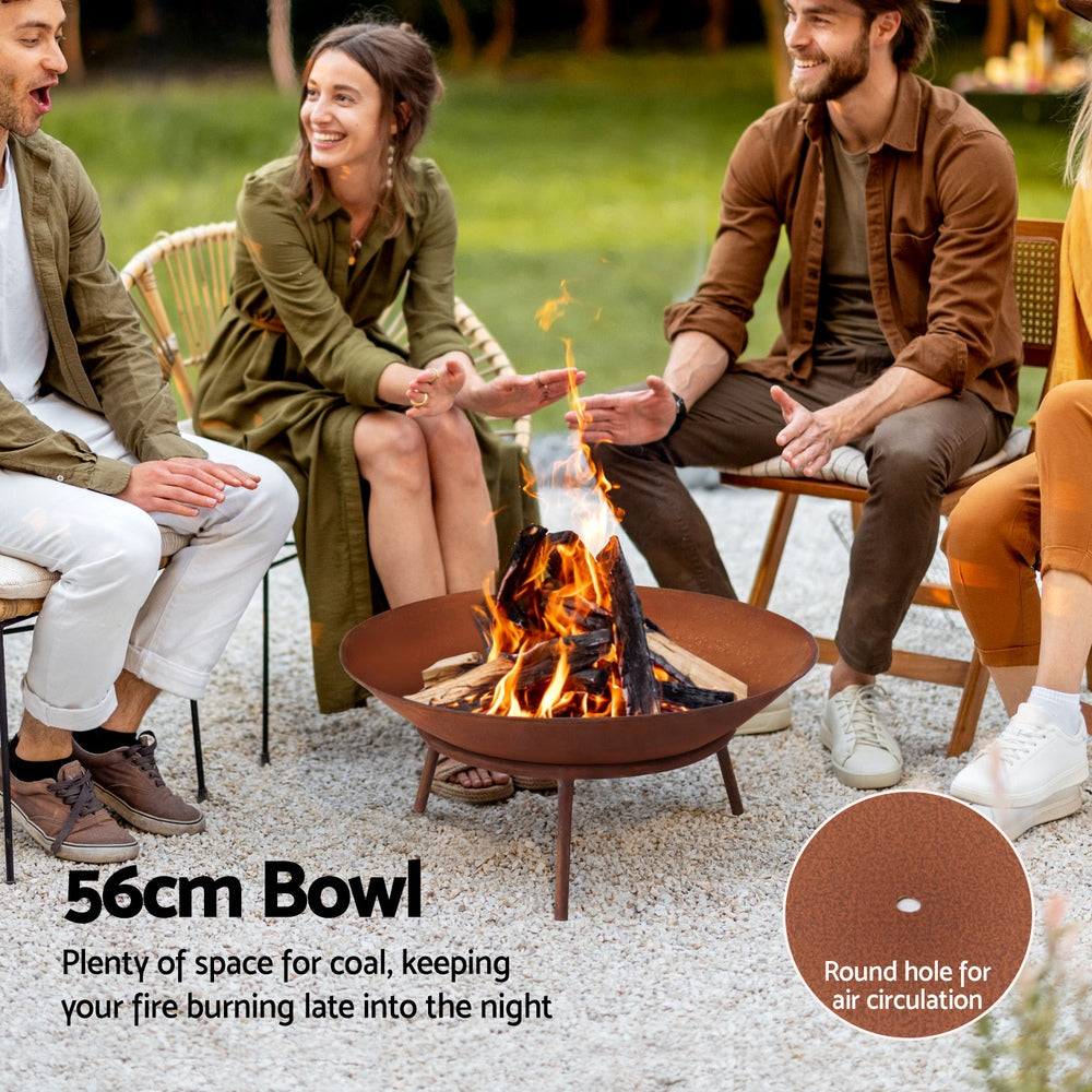 Grillz 56cm Fire Pit Iron Rustic Bowl Outdoor - VogueDecor.au