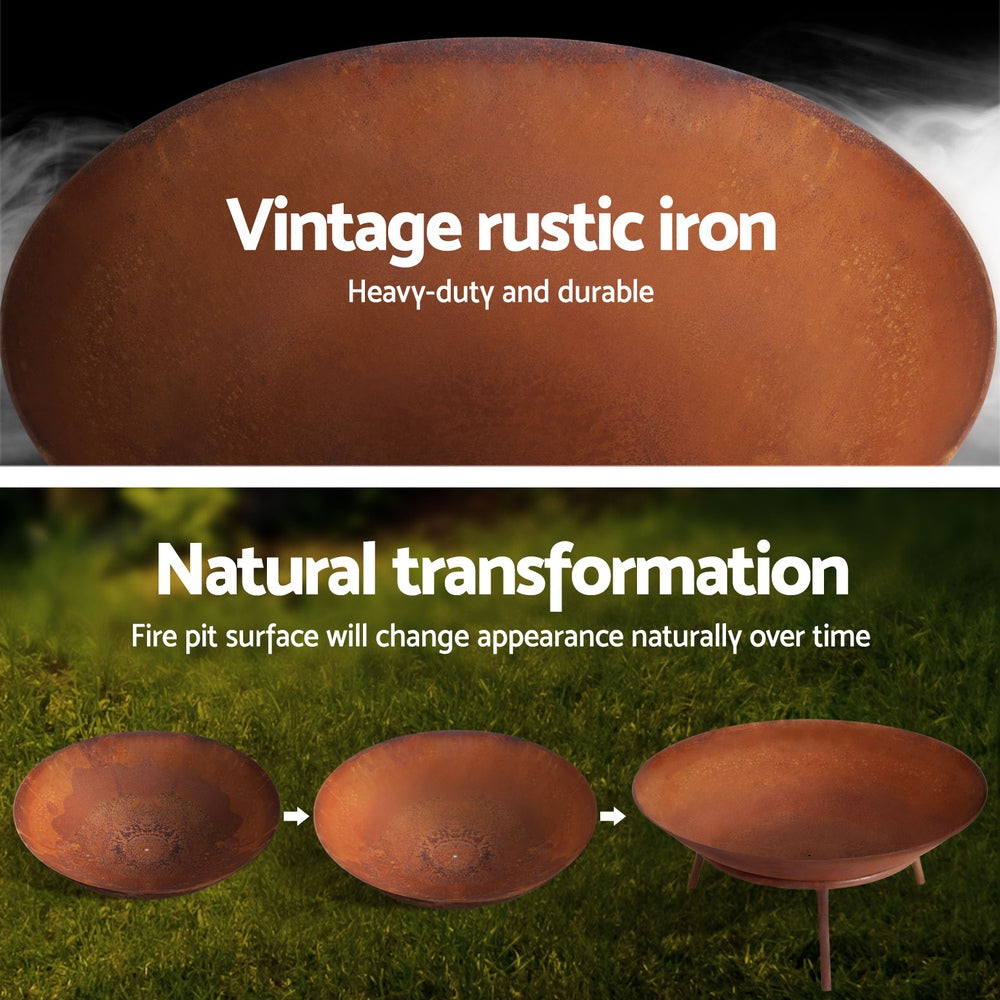 Grillz 56cm Fire Pit Iron Rustic Bowl Outdoor - VogueDecor.au