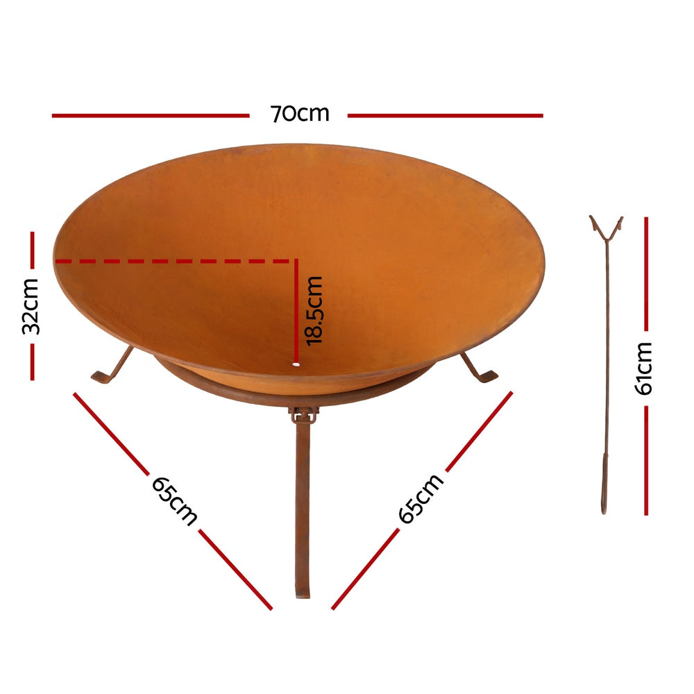 Grillz 70cm Fire Pit Rustic Iron Bowl Outdoor - VogueDecor.au