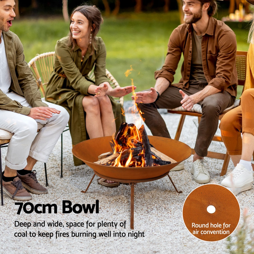 Grillz 70cm Fire Pit Rustic Iron Bowl Outdoor - VogueDecor.au