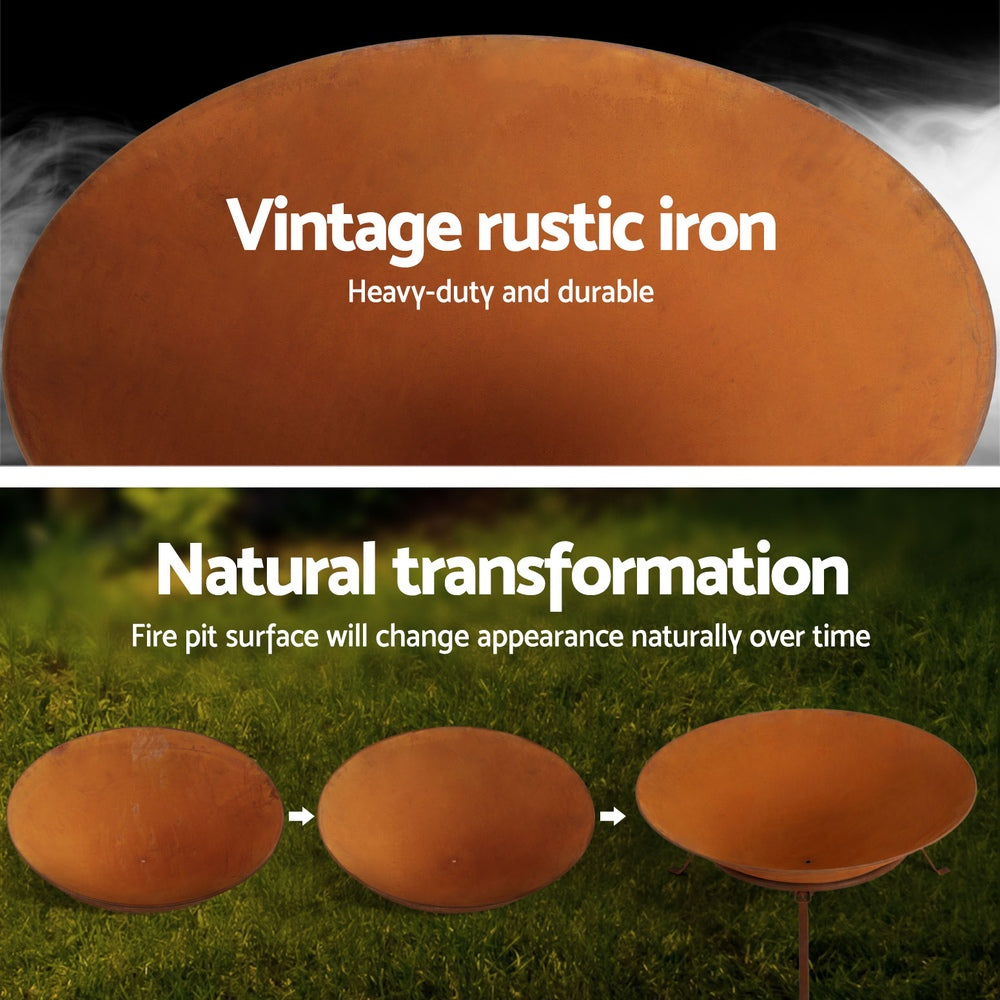 Grillz 70cm Fire Pit Rustic Iron Bowl Outdoor - VogueDecor.au