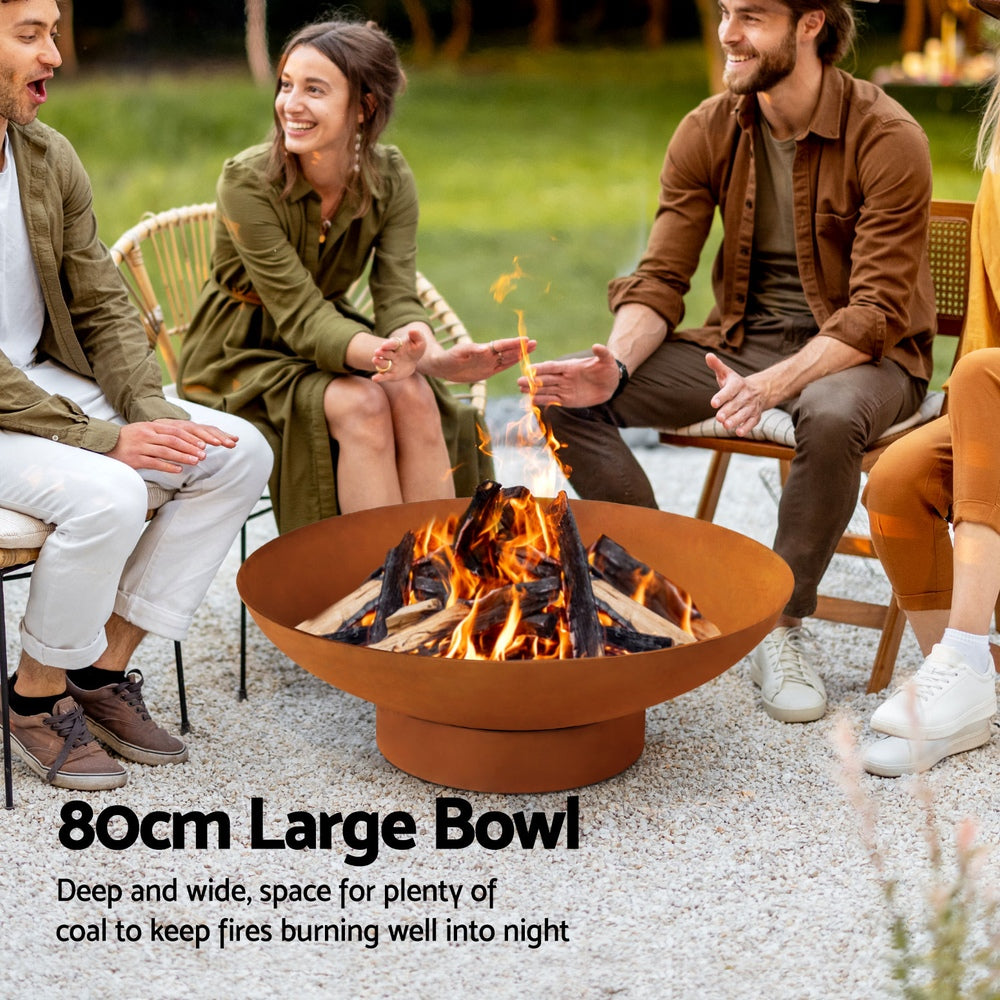Grillz Fire Pit Iron Bowl 80cm Outdoor Patio Fireplace - VogueDecor.au