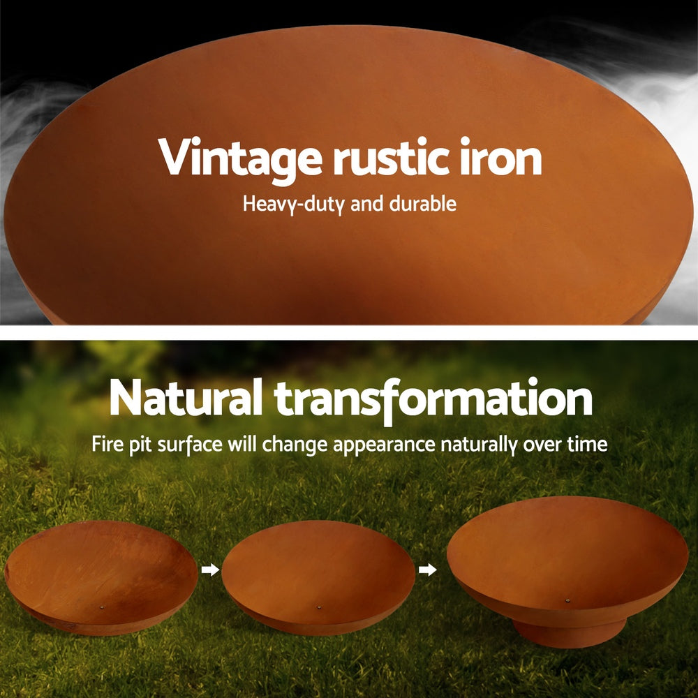 Grillz Fire Pit Iron Bowl 80cm Outdoor Patio Fireplace - VogueDecor.au