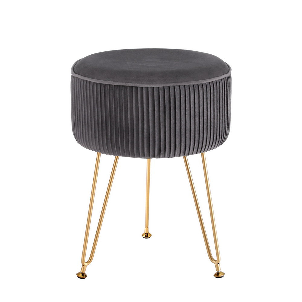 Artiss Ottoman Foot Stool Vanity Velvet Round Grey - VogueDecor.au