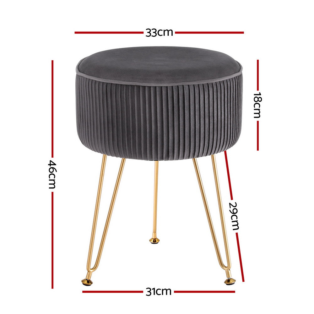 Artiss Ottoman Foot Stool Vanity Velvet Round Grey - VogueDecor.au